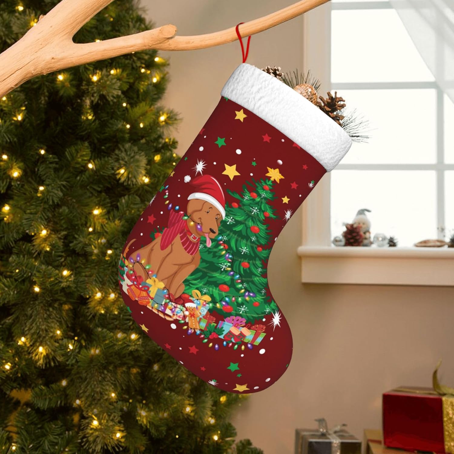 Christmas Stocking Hanging - ถุงเท้าคริสต์มาสลายไฟสำหรับแขวนตกแต่งเตาผิง ขนาด 17.7 นิ้ว สำหรับตกแต่งงานปาร์ตี้วันหยุดของครอบครัว