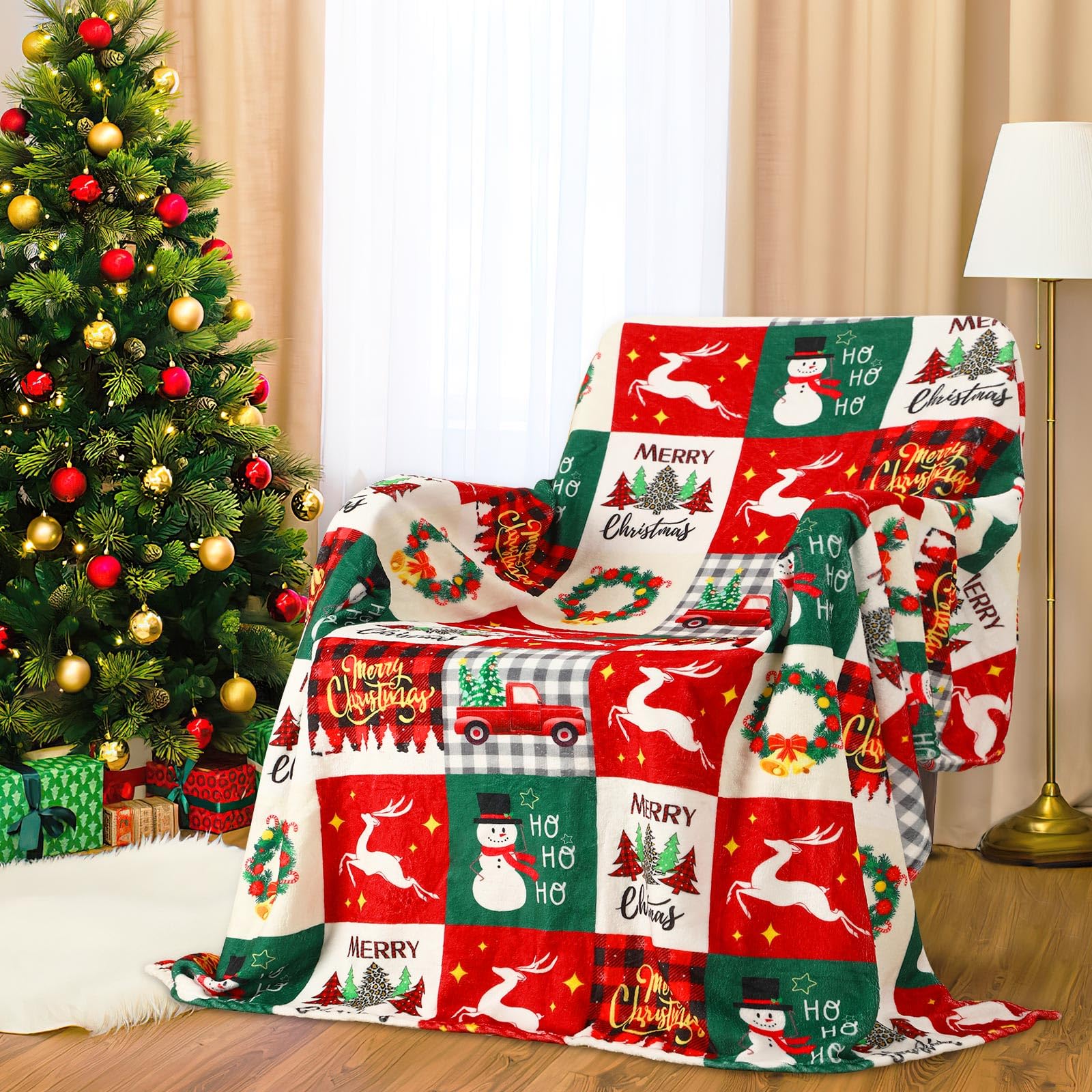 ผ้าห่มลายสโนว์แมนสีแดงเขียวลาย - Christmas Throw Blanket บทวิจารณ์และราคา