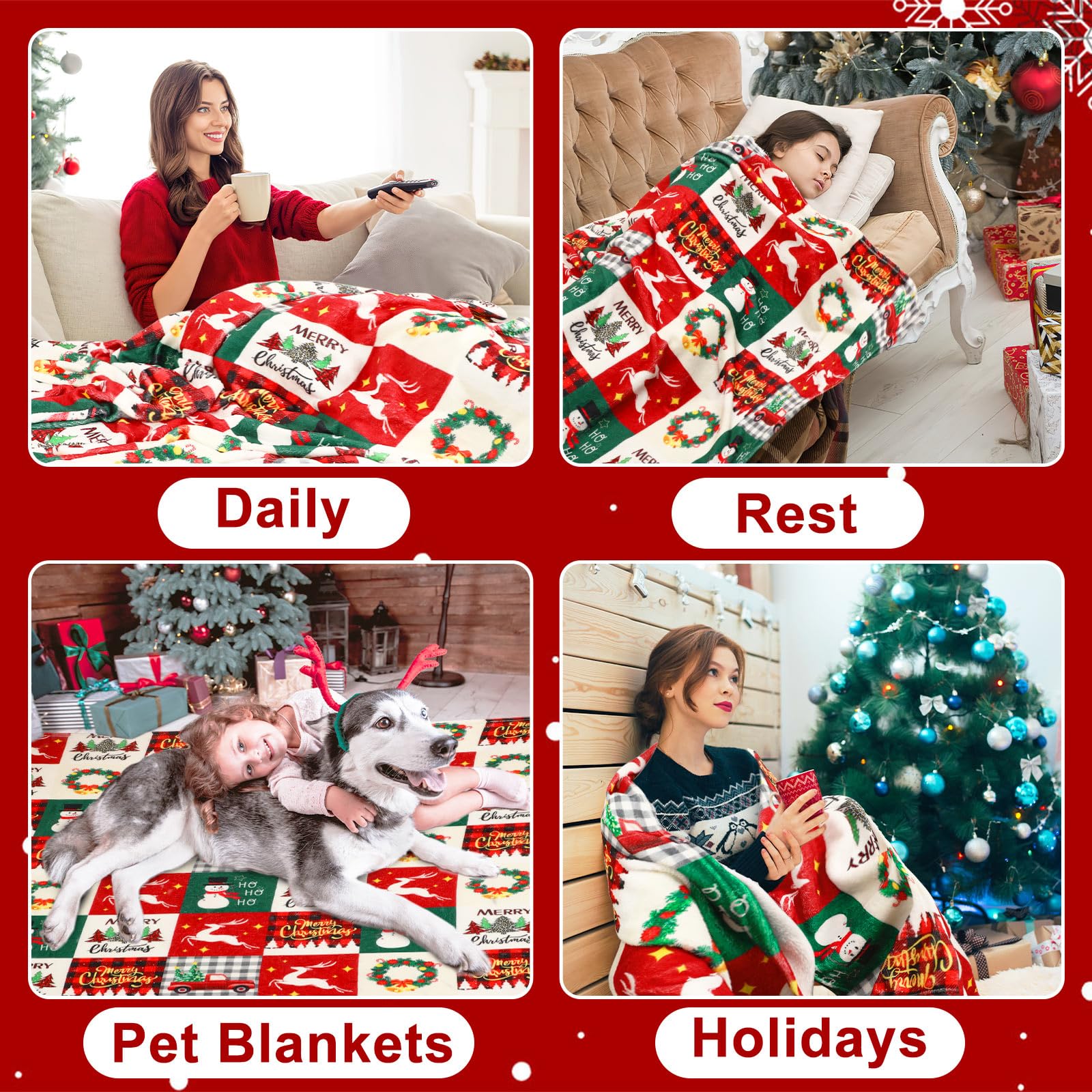 ผ้าห่มลายสโนว์แมนสีแดงเขียวลาย - Christmas Throw Blanket บทวิจารณ์และราคา