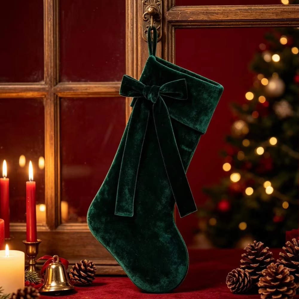 ถุงเท้าคริสต์มาสกำมะหยี่สีพื้น - Christmas Stocking Hanging บทวิจารณ์และราคา