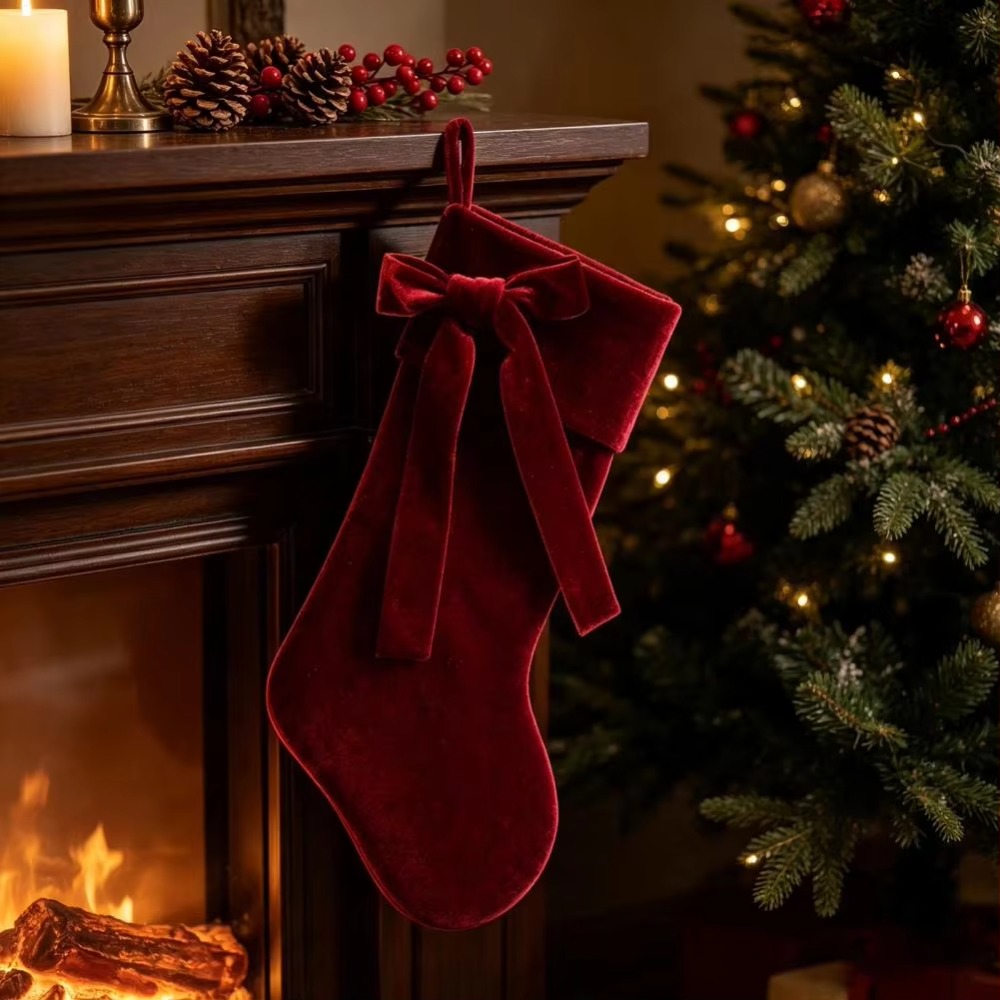 ถุงเท้าคริสต์มาสกำมะหยี่สีพื้น - Christmas Stocking Hanging บทวิจารณ์และราคา